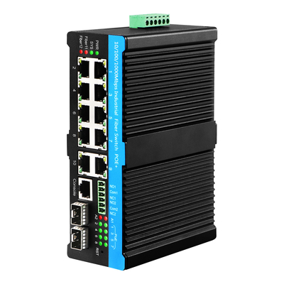 Black Case 8 Port Managed POE Af/At/Bt Industrial Ethernet Switch With 2 Combo Ports