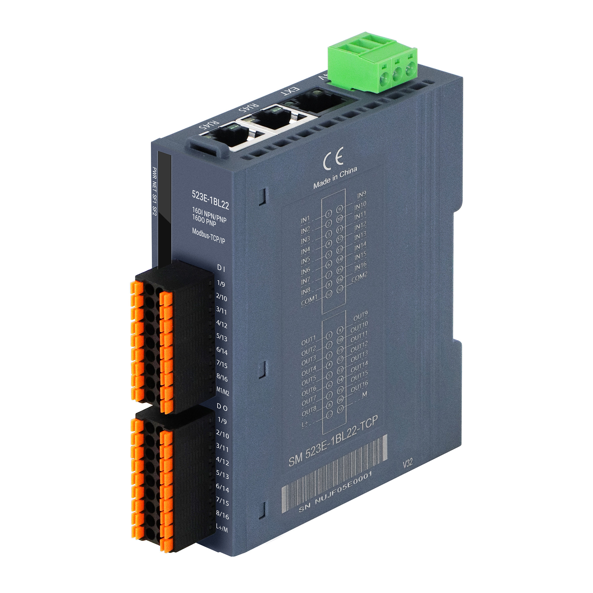 Modbus-TCP/IP PLC IO Module with 16DI+16DO