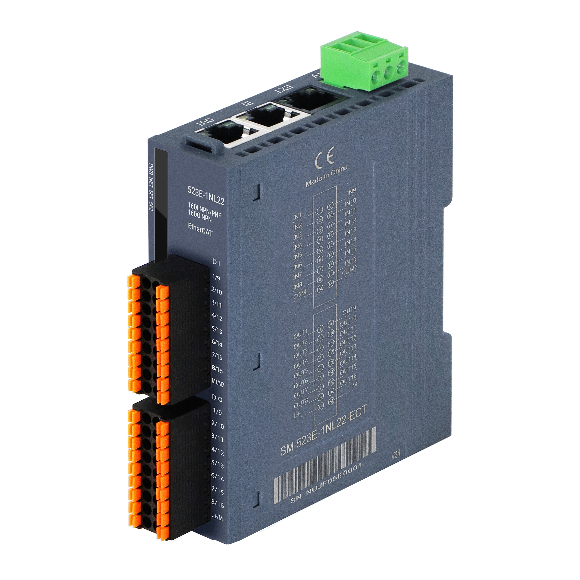 Industrial EtherCAT I/O Slave Module 16 Port 24V DC DIN Rail Dual RJ45 ...