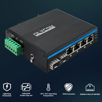 Hardened 4 Port Industrial POE Switch With 2 SFP Port Fanless Metal Case