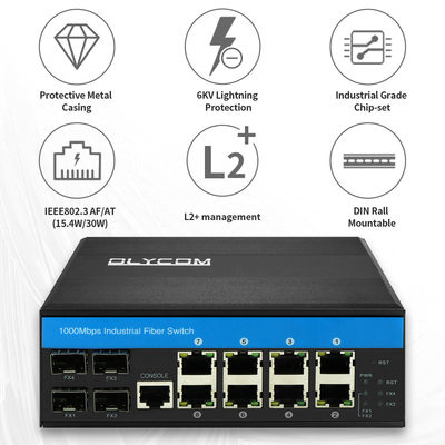 OEM Gigabit Ethernet POE Managed Switch 4 SFP Slot And 8 Lan Port