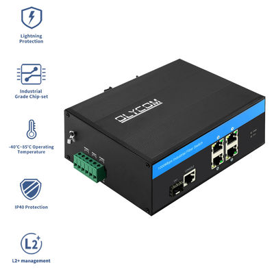 Industrial Smart Managed Ethernet Switch 5-Port Gigabit Network SFP Fiber Ports IP40 Rated