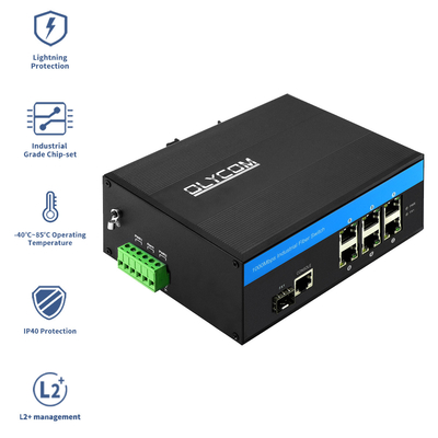 7 Port Managed Fiber Ethernet Din Rail Gigabit Switch DC12V Support CLI SNMP
