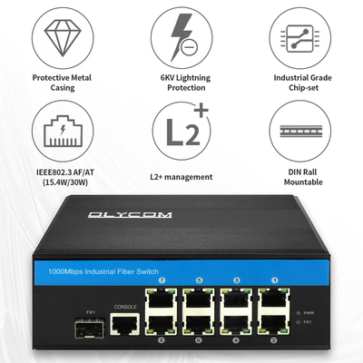 10 / 100 / 1000Mbps Fiber To Ethernet Industrial POE Switch With 1 SFP Slot