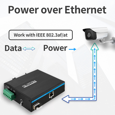Industrial POE Fiber Ethernet Media Converter 1 Fiber To 1 UTP For Ip Camera