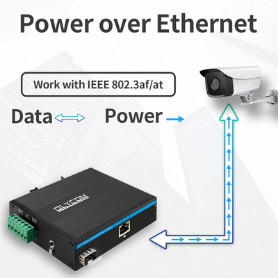 Industrial PoE Media Converter 10/100M Fast Ethernet 15.4W/30W SFP Fiber For IP Cameras