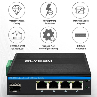 5 Port SFP PoE Switch Gigabit Network PoE/PoE+ 120W Budget DC48V Fanless CE FCC