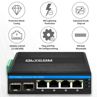Fiber Optic Ethernet Unmanaged Network Switch , 6 Port Gigabit POE Switch