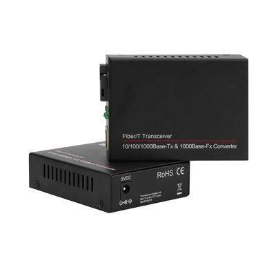 Mini Single Core 100/1000M Media Converter Unmanaged Single Mode Black CE DC5V