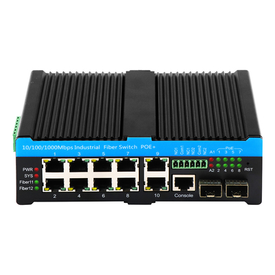 Black Case 8 Port Managed POE Af/At/Bt Industrial Ethernet Switch With 2 Combo Ports