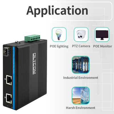 Gigabit 30W 60W PoE Switch Extender Industrial Grade SFP Fiber Unmanaged DC48V