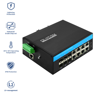 Industrial Managed Gigabit Ethernet Switch 1G/2.5G Optical SFP Slots ERPS Ring IP40