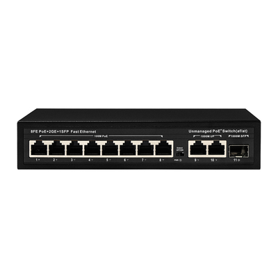 11 Port 100M Unmanaged Ethernet Switch With 8 Port AI 25 Meter PoE 120W Power