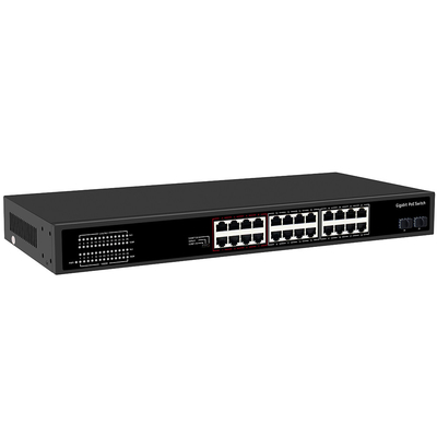 24 Port Gigabit CCTV Poe Switch With 2 SFP Optical Uplinks Unmanaged Rack Type