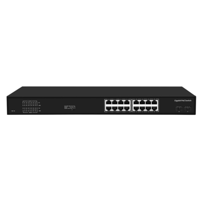 16 Port Gigabit PoE Switch 300W Budget Unmanaged VLAN 250-Meter Distance SFP Fiber