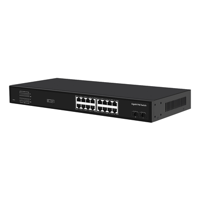 16 Port Gigabit PoE Switch 300W Budget Unmanaged VLAN 250M Distance SFP Fiber