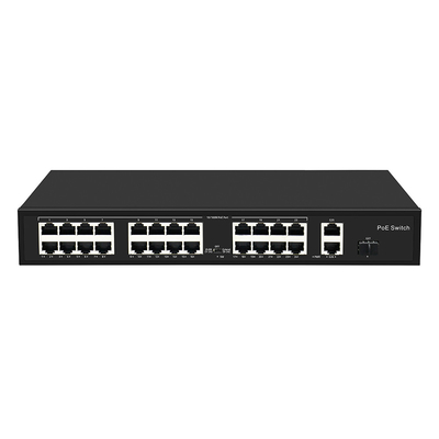 24 Port 10/100M PoE Switch Gigabit Fiber Optic Uplink AC Rack Unmanaged 300W Budget