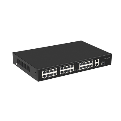24 Port 10/100M PoE Switch Gigabit Fiber Optic Uplink AC Rack Unmanaged 300W Budget