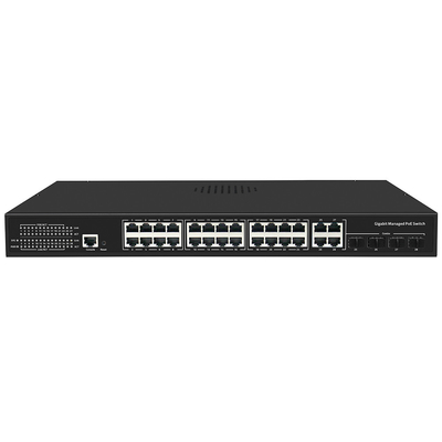 24 Port Gigabit PoE Switch L2 L3 Smart Managed 300W Budget With SFP Uplink 1U Fanless