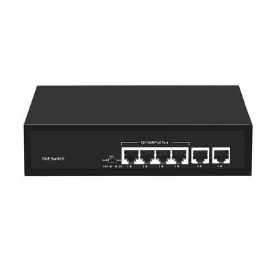 Fast Ethernet CCTV PoE Switch 4 Port With 2 Copper Uplink 55W Power Budget AC Input