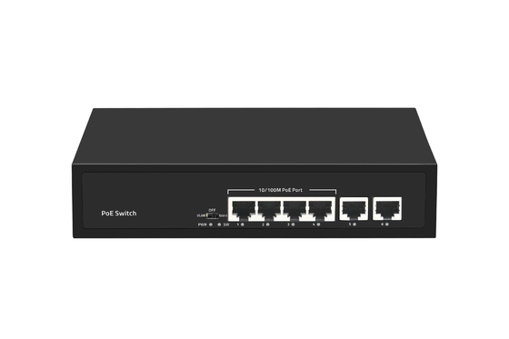 6 Port 10/100M Ethernet CCTV POE Switch Support PoE Af/At 120W Budget 2*10/100M Uplink Ports