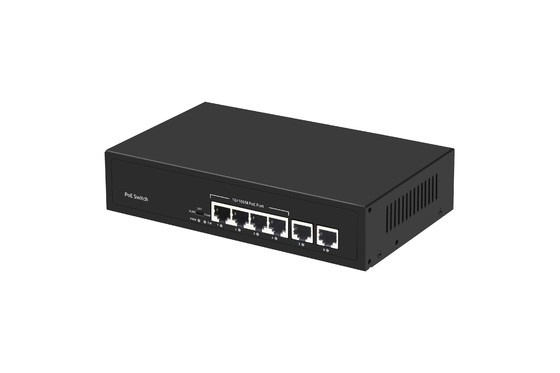 6 Port 10/100M Ethernet CCTV POE Switch Support PoE Af/At 120W Budget 2*10/100M Uplink Ports