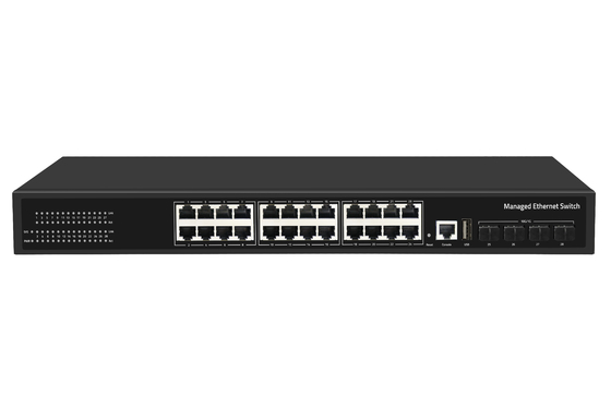 28 Port 10/100/1000Mbps Managed Ethernet CCTV POE Switch Support PoE Af/At With 4*10G SFP+