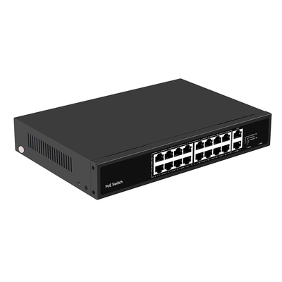 16 Port PoE Switch 10/100M Ethernet With 2 SFP/RJ45 Uplink For CCTV Cameras 300W Budget