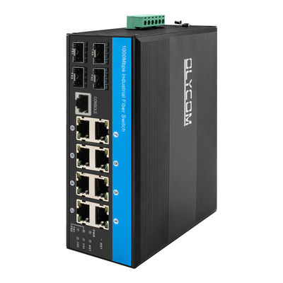12 Port Industrial Gigibit Managed Fiber Switch Rugged Ethernet Switch DC12-52V Input With 4 SFP+8 RJ45