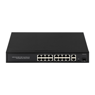 OEM/ODM 16 Port 10/100mbps PoE Switch With Gigabit Uplink 1SFP Port 300W Built-in Power