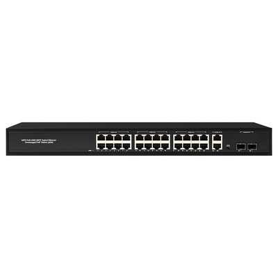 24 Port Network 48V Active PoE Switch 450W Standard AF/AT With 2 RJ45 Uplink Port Ethernet Sfp Fiber Switch