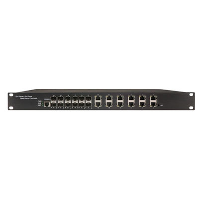 1U Rack Mount Industrial Managed POE Switch with 12 RJ45 + 12 SFP Ports and 340W POE