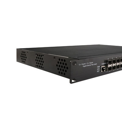 1U Rack Mount Industrial Managed POE Switch with 12 RJ45 + 12 SFP Ports and 340W POE