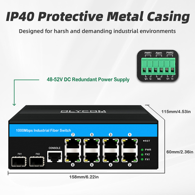 10port Gigabit 10/100/1000mbps L2 Managed POE Switch With 2 Sfp Din-rail DC48V input
