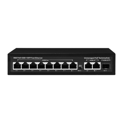 120W Unmanaged POE Switch 8 PoE 10/100/1000Mbps + 2 LAN 10/100/1000Mbps + 1SFP 100/1000M