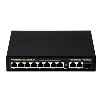 120W Unmanaged POE Switch 8 PoE 10/100/1000Mbps + 2 LAN 10/100/1000Mbps + 1SFP 100/1000M