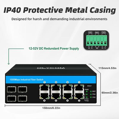 Layer 3 Industrial Managed Switch Gigabit Ethernet 12 Port ERPS RSTP DIN Rail CE