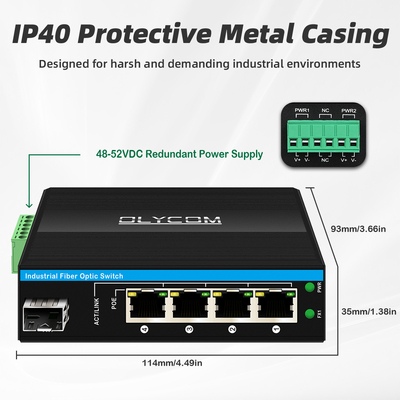 5 Port Gigabit Unmanaged POE Switch DC48-52V Power Supply Ethernet Switch For Outdoor Use
