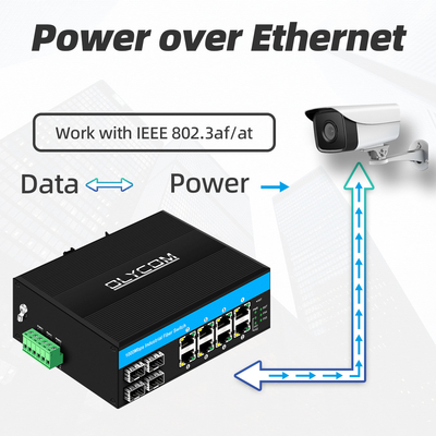 Gigabit 12 Port Industrial PoE Ethernet Switch  IEEE 802.3af/at RJ45 DIN Rail Installation Switch