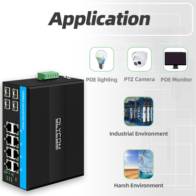 Gigabit 12 Port Industrial PoE Ethernet Switch  IEEE 802.3af/at RJ45 DIN Rail Installation Switch