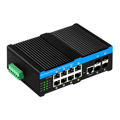 10G Industrial POE Switch with 8 Gigabit POE Ports and 4 10G SFP Uplink - 6KV Surge Protection L2 Managed Network Switch