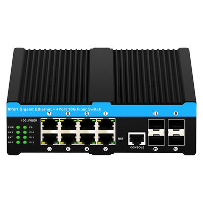 10G Industrial POE Switch with 8 Gigabit POE Ports and 4 10G SFP Uplink - 6KV Surge Protection L2 Managed Network Switch