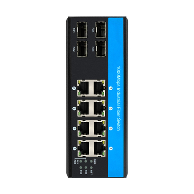 12 Port 10/100/1000mbps Unmanaged Din-rail Poe Switch 4 SFP Ports+ 8 RJ45 Ports Ethernet Switch