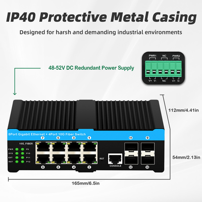 12 Port 10G L2/L3 Managed Poe+ Switch 4*10G Sfp Ports DC48V Dual Power Input 10g Poe Switch