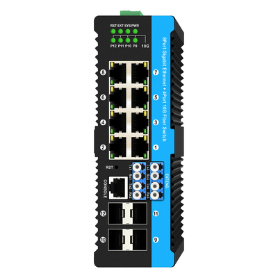 12 Port 10G L2/L3 Managed Poe+ Switch Optical Bypass Switch 4*10G Sfp +8 RJ45 Din-rail Ethernet Switch