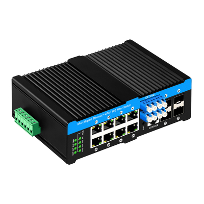 12 Port 10G L2/L3 Managed Poe+ Switch Optical Bypass Switch 4*10G Sfp +8 RJ45 Din-rail Ethernet Switch