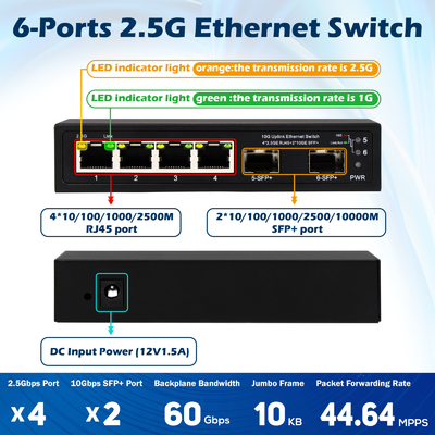 10g Ethernet Switch Unmanaged 4 Port 2.5G Ethernet Switch With 10G SFP+ Ports