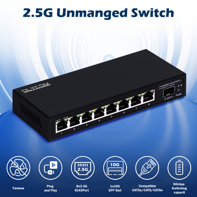 10G Ethernet Switch  Unmanaged Network Switch  8*2.5G RJ45+1*10G SFP Ports