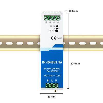 120W Industrial Power Adapter 48V 2.5A Din Rail Wide AC/DC Input CE UL Listed