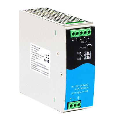 480W DIN Rail Power Supply 48V 10A Wide AC/DC Input With Active PFC DC OK
